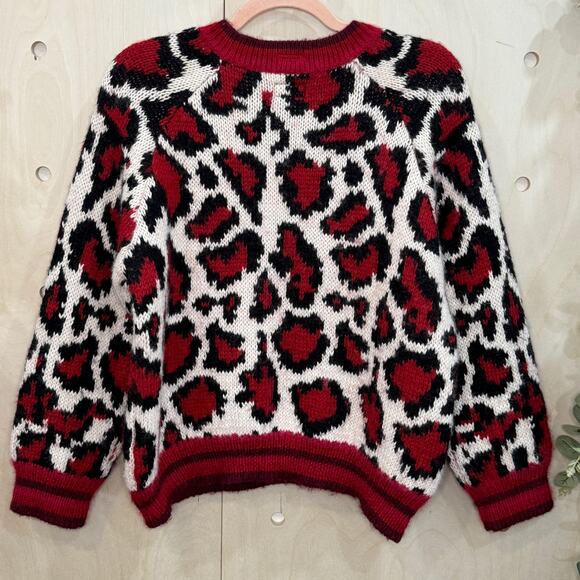 MOTHER The Boat Square Leopard Print Sweater Size Small Red Baby Alpaca Blend - Picture 5 of 13